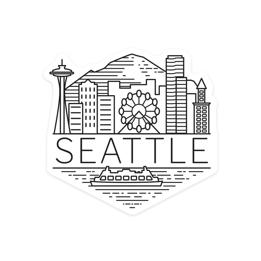 Seattle, Washington, Skyline, Simple Lines, Contour, Lantern Press Artwork, Vinyl Sticker Sticker Lantern Press