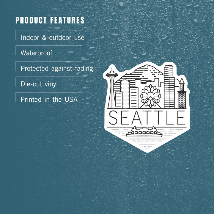 Seattle, Washington, Skyline, Simple Lines, Contour, Lantern Press Artwork, Vinyl Sticker Sticker Lantern Press