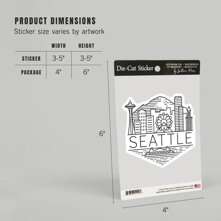 Seattle, Washington, Skyline, Simple Lines, Contour, Lantern Press Artwork, Vinyl Sticker Sticker Lantern Press