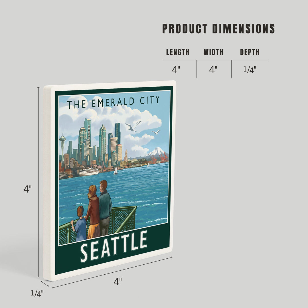 Seattle, Washington, Skyline, The Emerald City and Ferry, Coasters Coasters Lantern Press