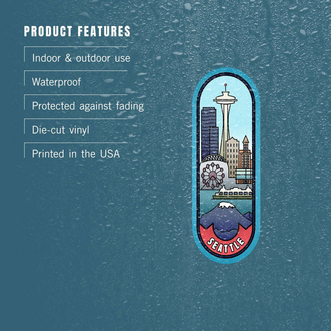Seattle, Washington, Skyline, Vector Line, Contour, Lantern Press Artwork, Vinyl Sticker Sticker Lantern Press