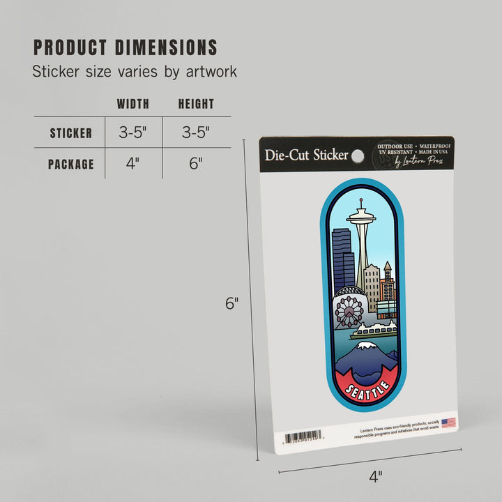 Seattle, Washington, Skyline, Vector Line, Contour, Lantern Press Artwork, Vinyl Sticker Sticker Lantern Press
