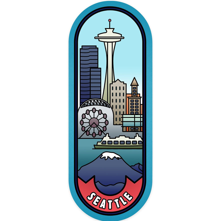 Seattle, Washington, Skyline, Vector Line, Contour, Lantern Press Artwork, Vinyl Sticker Sticker Lantern Press