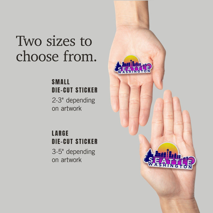 Seattle, Washington, Skyline, Vector Vaporwave, Contour, Lantern Press Artwork, Vinyl Sticker Sticker Lantern Press