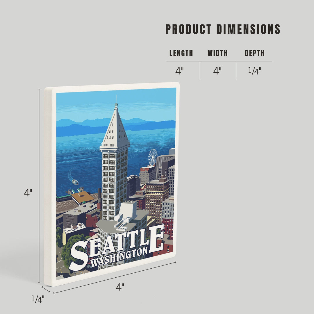 Seattle, Washington, Smith Tower and Elliott Bay, Coasters Coasters Lantern Press