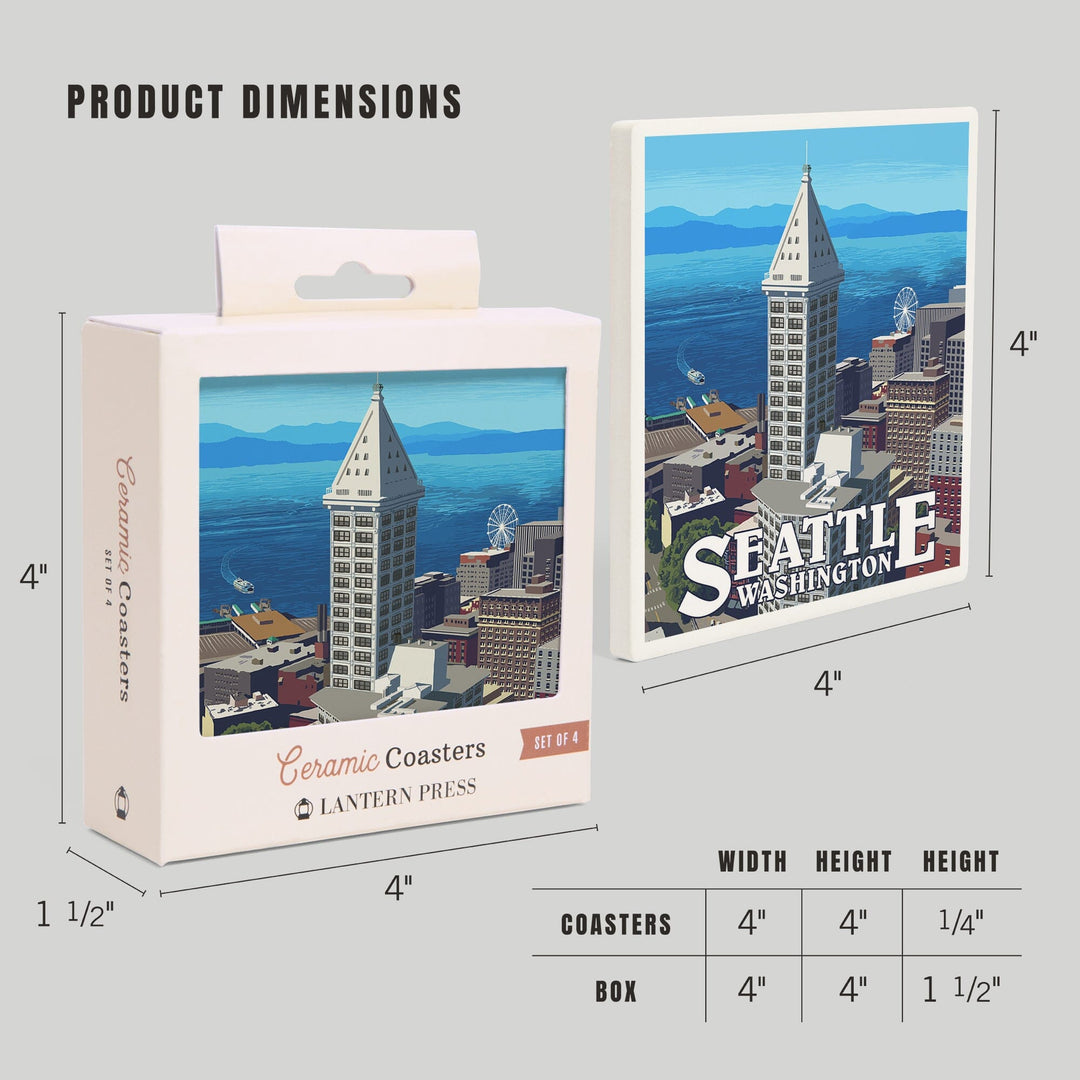 Seattle, Washington, Smith Tower and Elliott Bay, Coasters Coasters Lantern Press