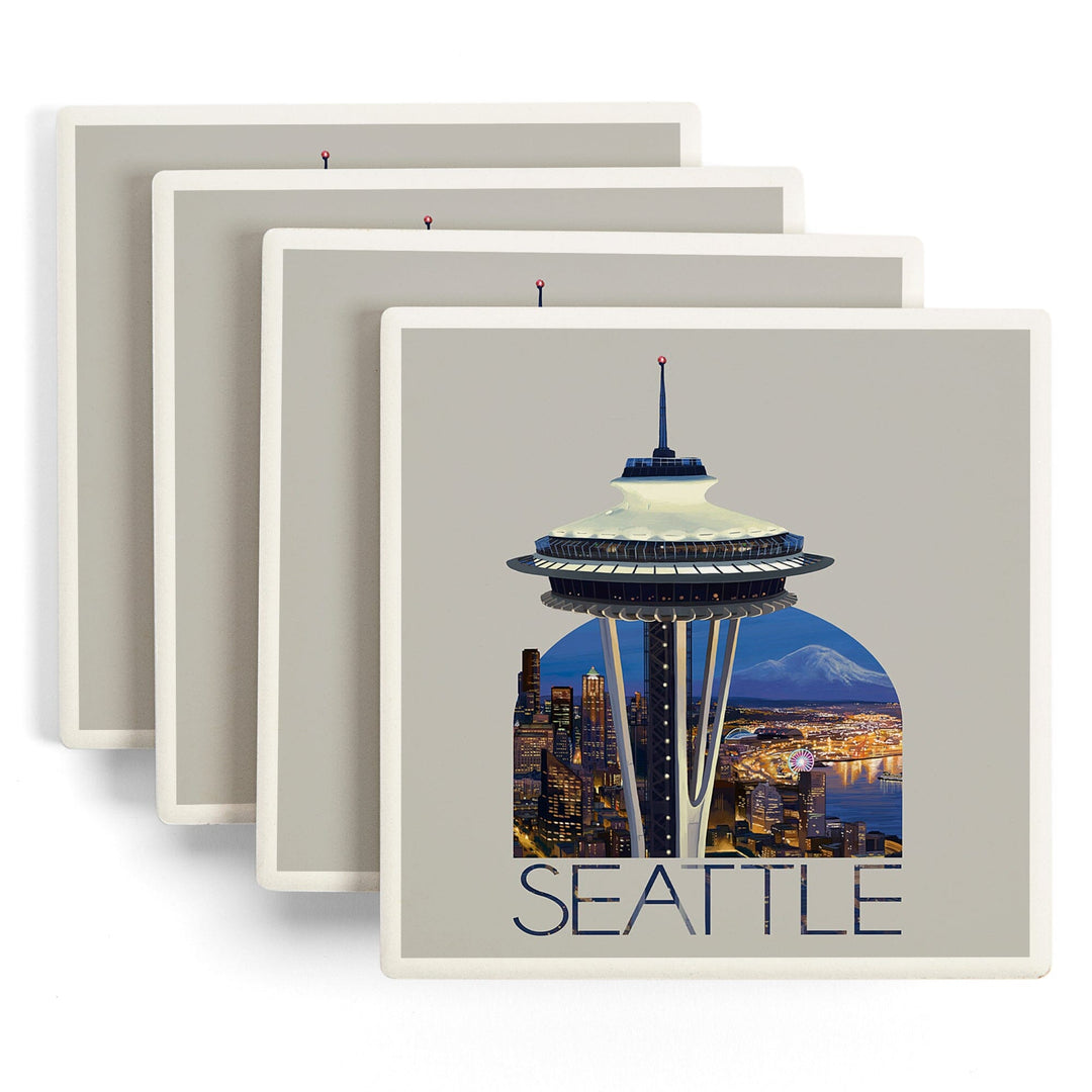 Seattle, Washington, Space Needle Aerial View,, Coasters Coasters Lantern Press