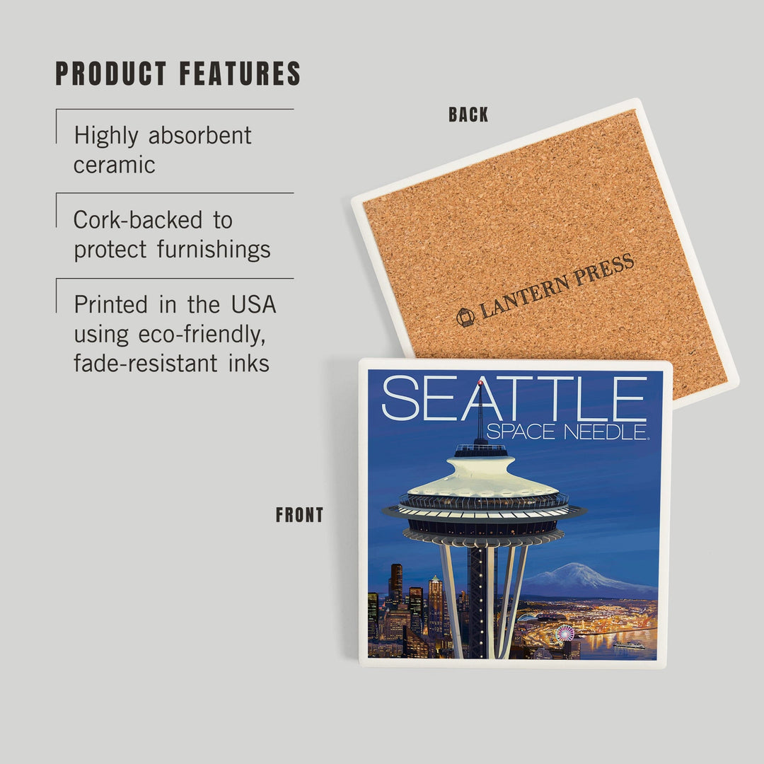 Seattle, Washington, Space Needle Aerial View, Coasters Coasters Lantern Press