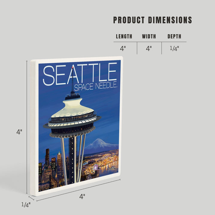 Seattle, Washington, Space Needle Aerial View, Coasters Coasters Lantern Press