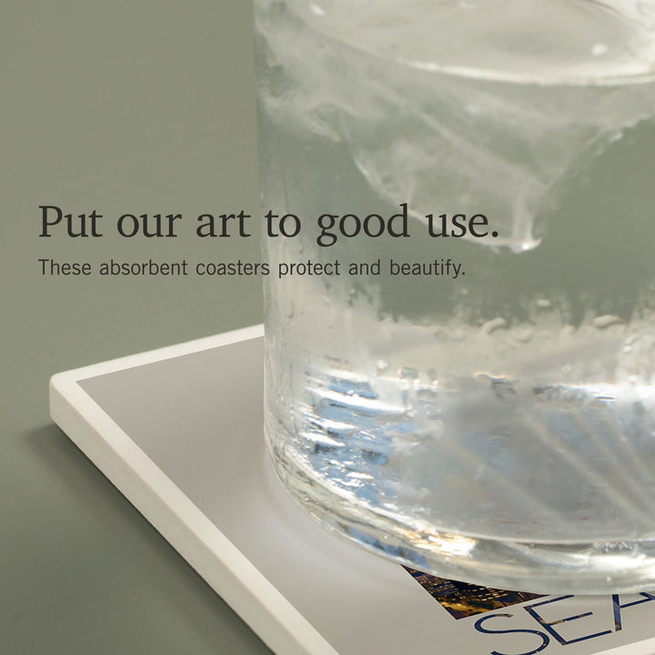 Seattle, Washington, Space Needle Aerial View,, Coasters Coasters Lantern Press