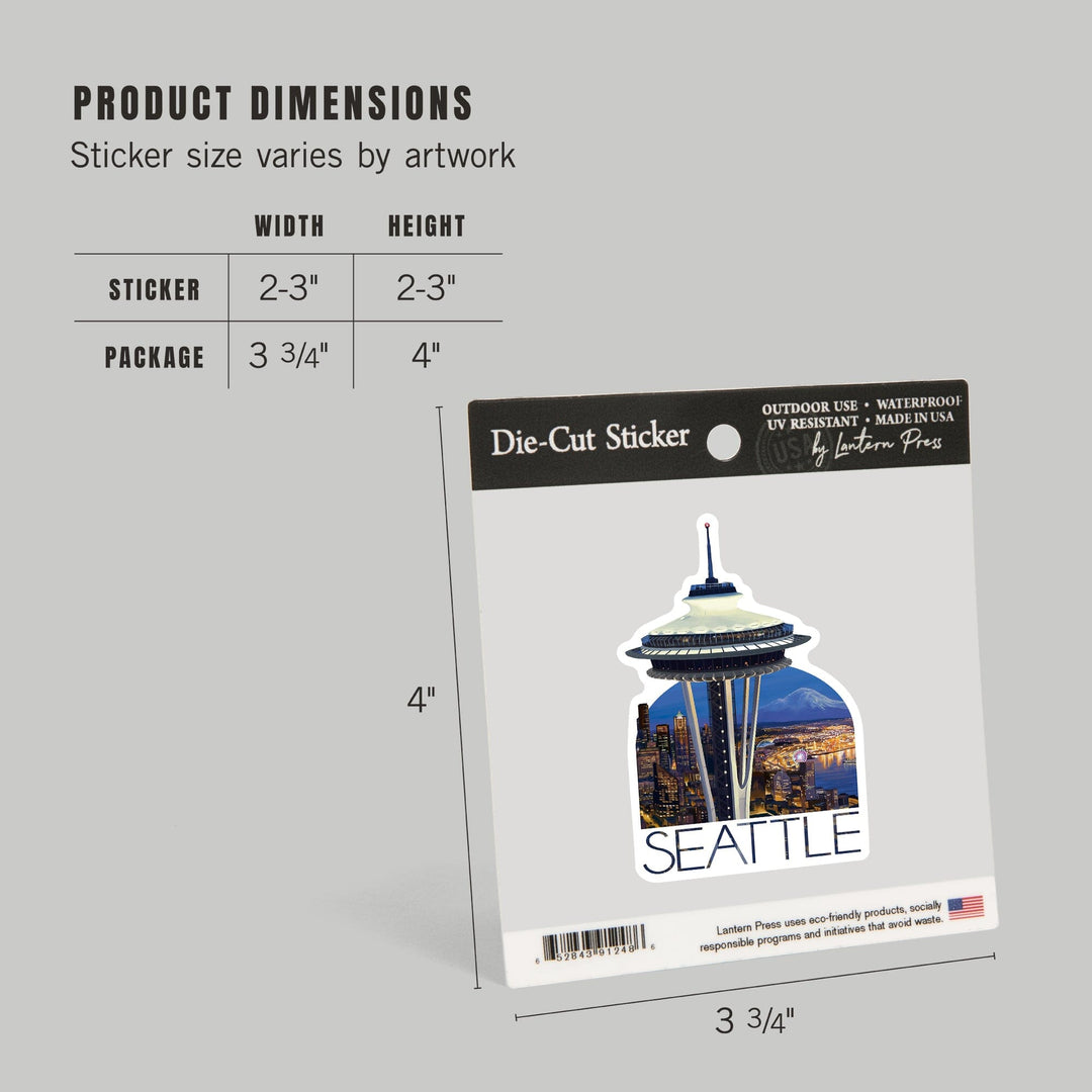 Seattle, Washington, Space Needle Aerial View, Contour, Vinyl Sticker Sticker Lantern Press