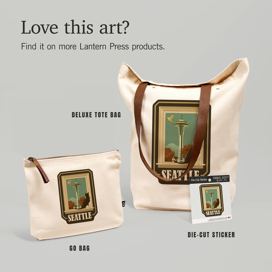 Seattle, Washington, Space Needle and Cat Window, Contour, Vinyl Sticker Sticker Lantern Press