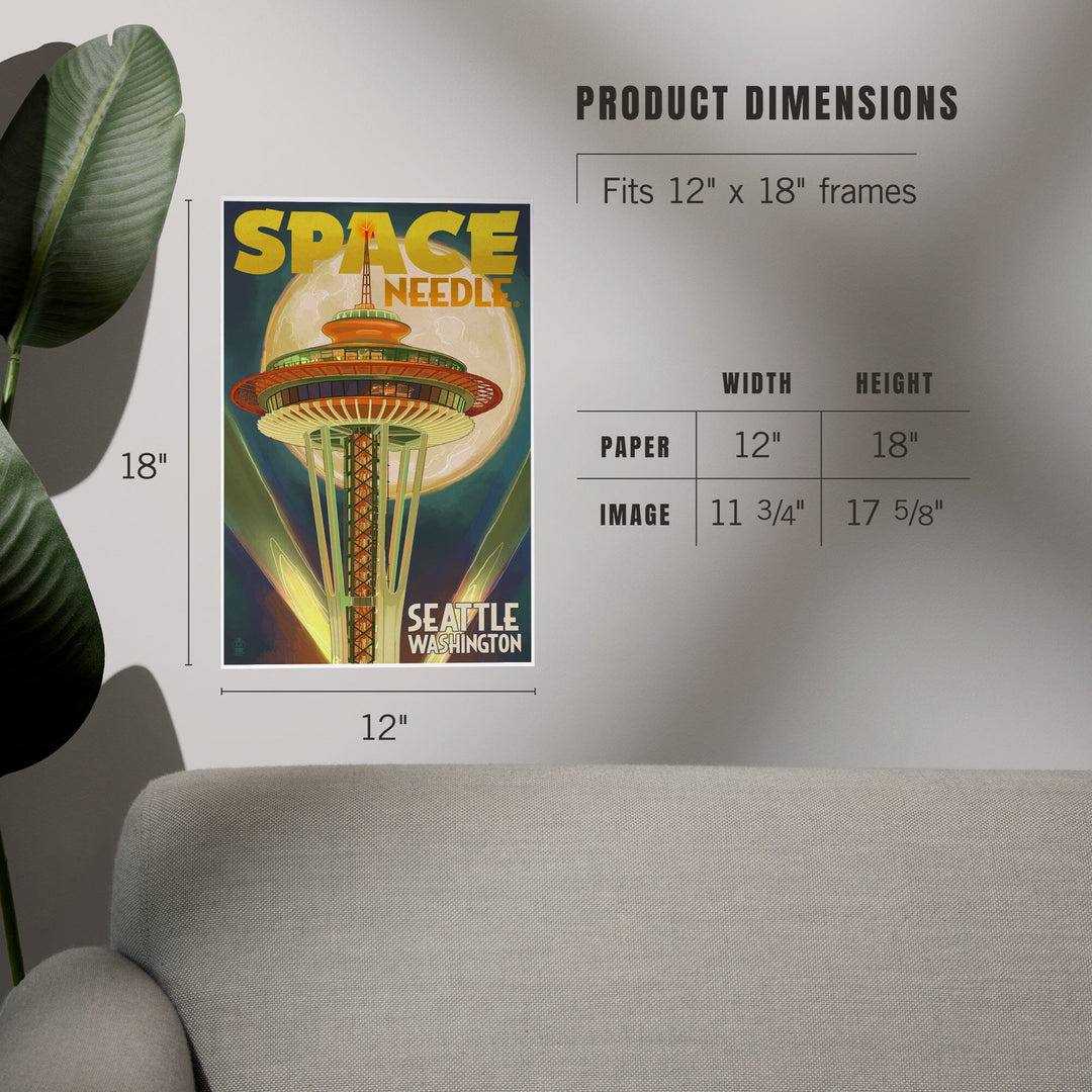 Seattle, Washington, Space Needle and Full Moon, Art & Giclee Prints Art Lantern Press