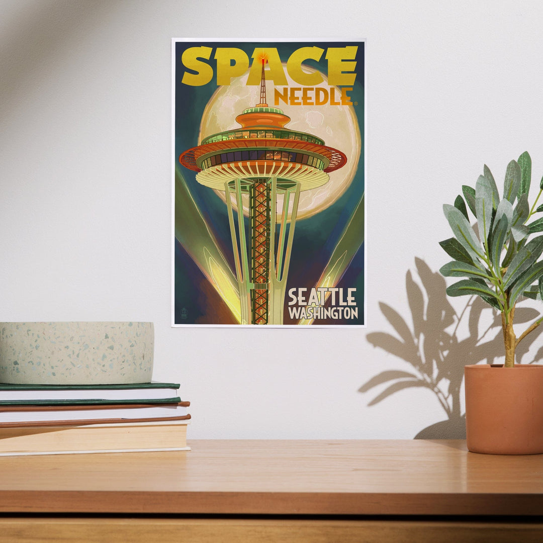 Seattle, Washington, Space Needle and Full Moon, Art & Giclee Prints Art Lantern Press