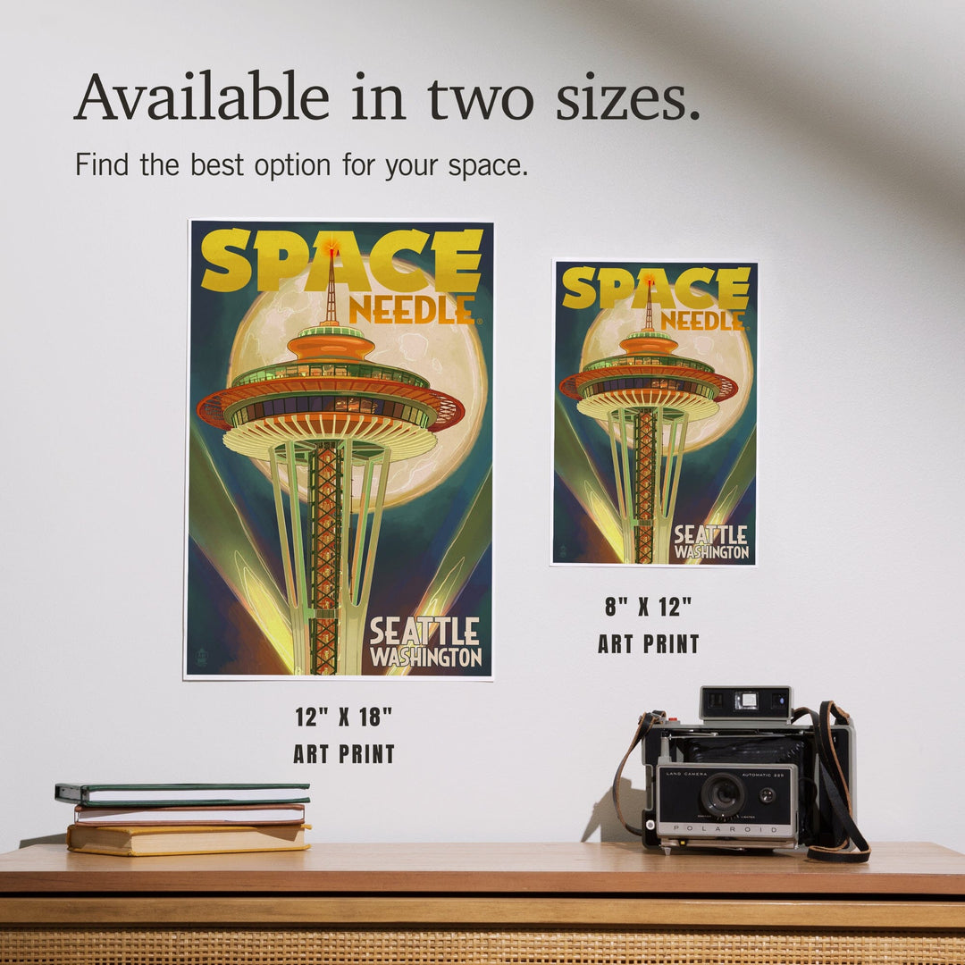 Seattle, Washington, Space Needle and Full Moon, Art & Giclee Prints Art Lantern Press