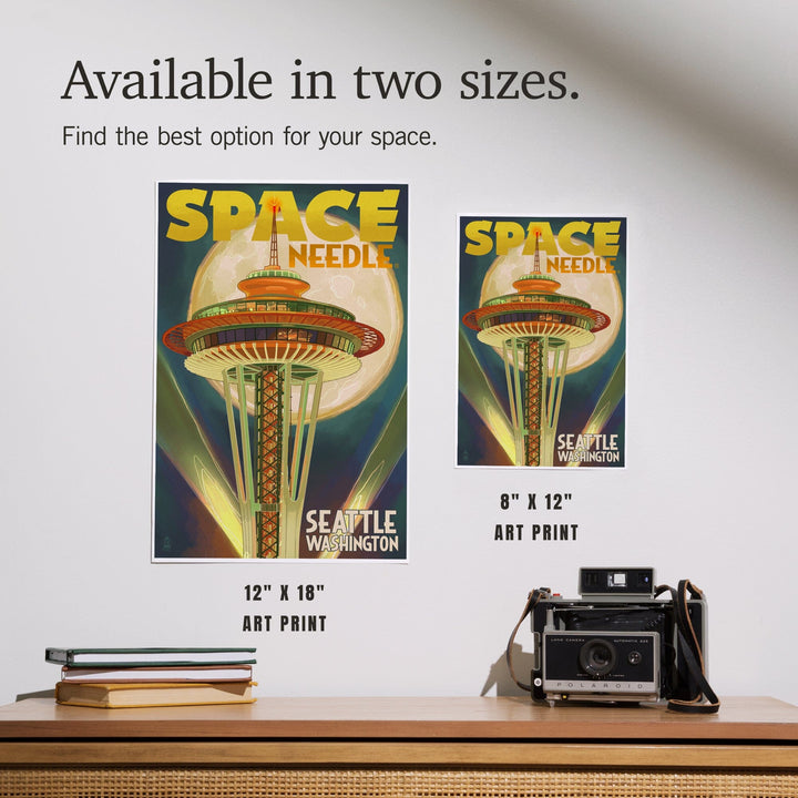 Seattle, Washington, Space Needle and Full Moon, Art & Giclee Prints Art Lantern Press