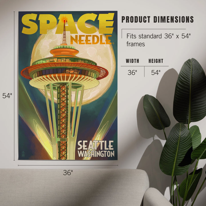 Seattle, Washington, Space Needle and Full Moon, Art & Giclee Prints Art Lantern Press