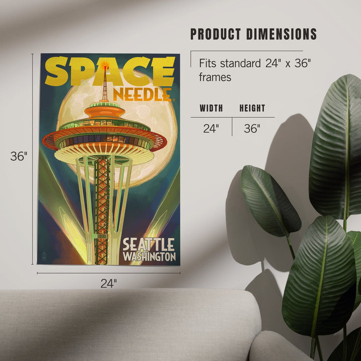 Seattle, Washington, Space Needle and Full Moon, Art & Giclee Prints Art Lantern Press