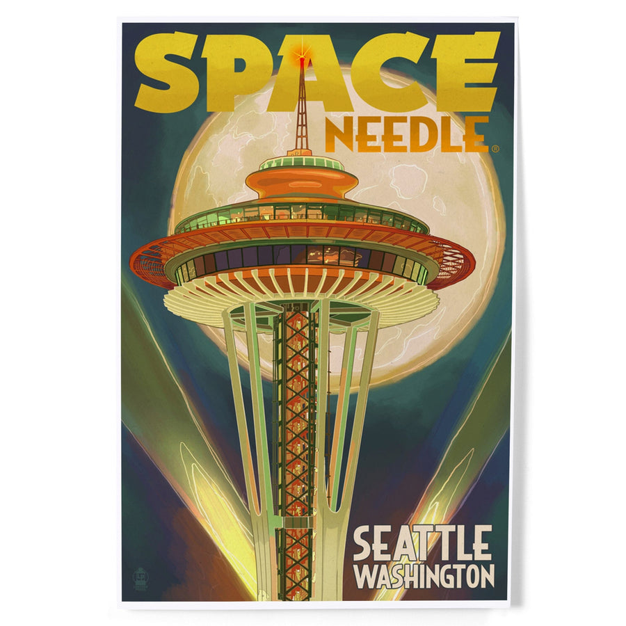 Seattle, Washington, Space Needle and Full Moon, Art & Giclee Prints Art Lantern Press
