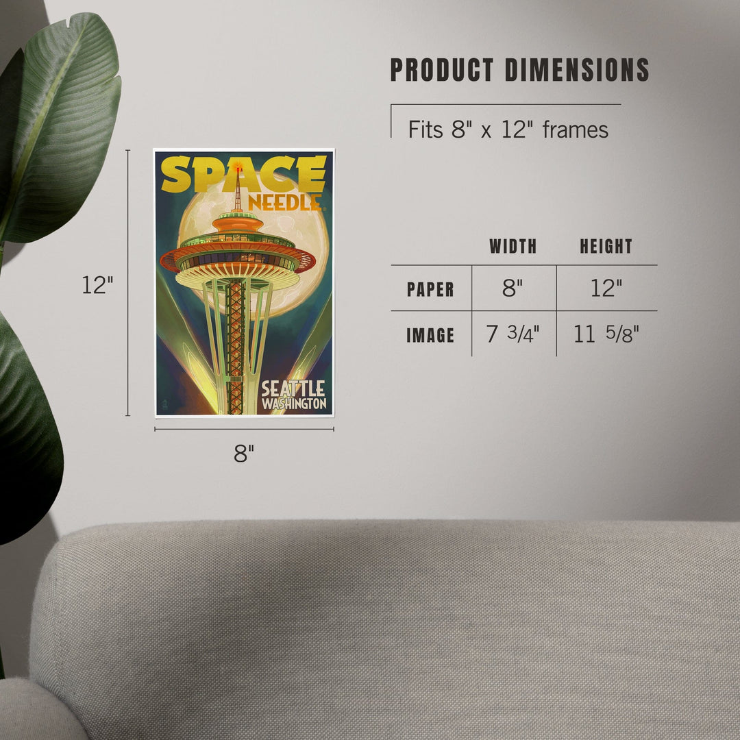 Seattle, Washington, Space Needle and Full Moon, Art & Giclee Prints Art Lantern Press