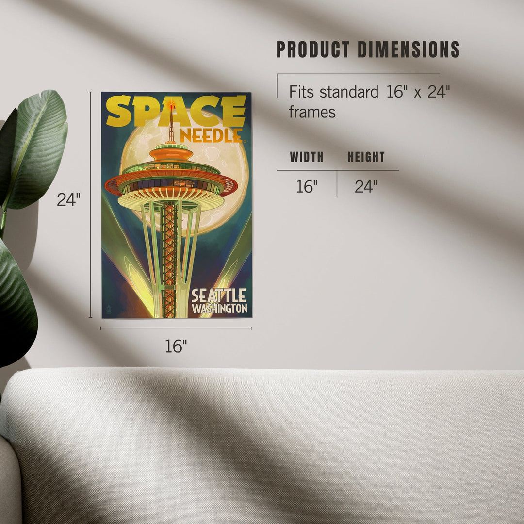 Seattle, Washington, Space Needle and Full Moon, Art & Giclee Prints Art Lantern Press