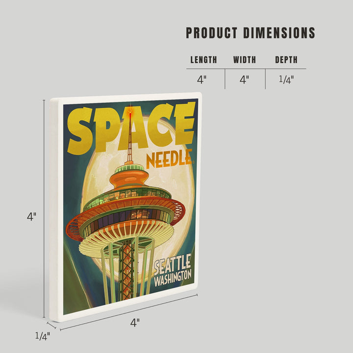 Seattle, Washington, Space Needle and Full Moon, Coasters Coasters Lantern Press