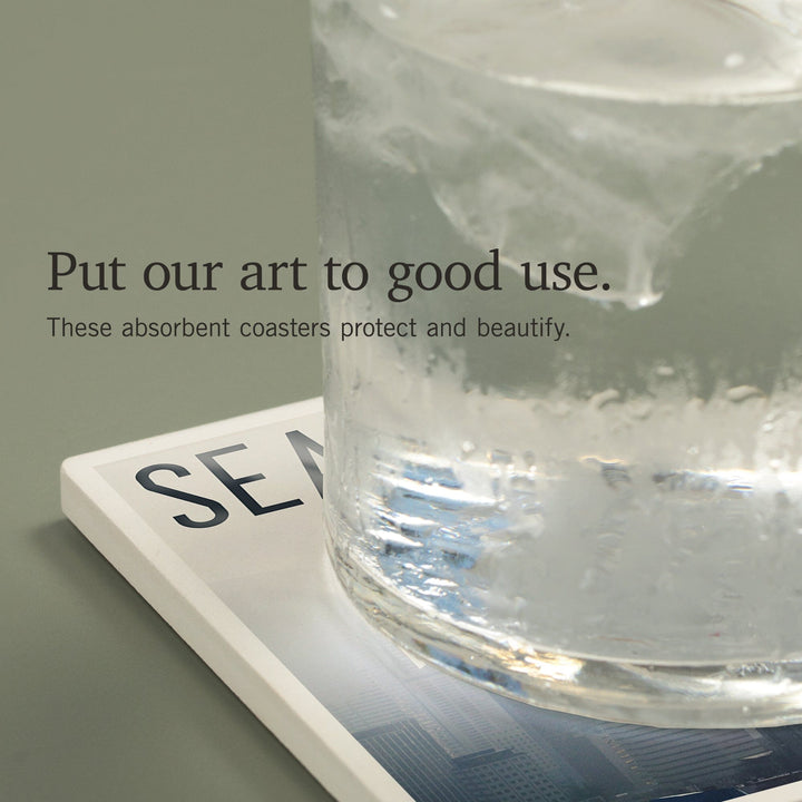 Seattle, Washington, Space Needle and Skyline Fog, Coasters Coasters Lantern Press