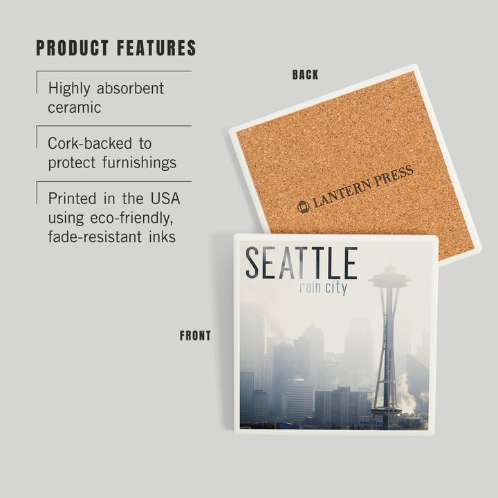 Seattle, Washington, Space Needle and Skyline Fog, Coasters Coasters Lantern Press