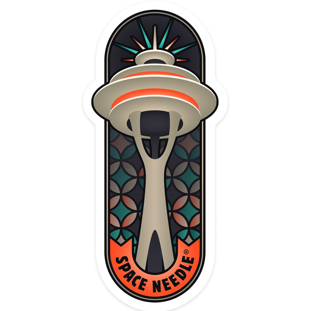 Seattle, Washington, Space Needle Badge, Vector, Contour, Vinyl Sticker Sticker Lantern Press