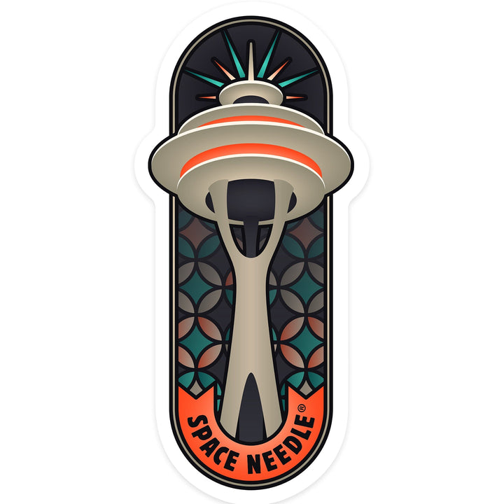 Seattle, Washington, Space Needle Badge, Vector, Contour, Vinyl Sticker Sticker Lantern Press