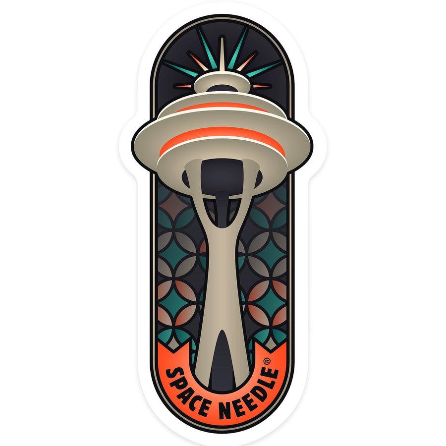 Seattle, Washington, Space Needle Badge, Vector, Contour, Vinyl Sticker Sticker Lantern Press