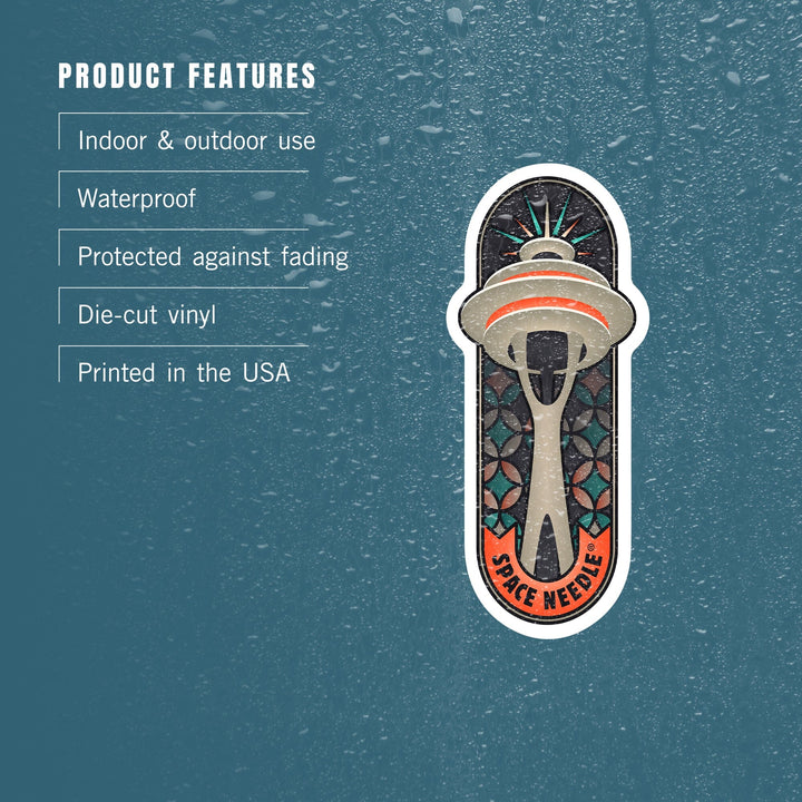 Seattle, Washington, Space Needle Badge, Vector, Contour, Vinyl Sticker Sticker Lantern Press
