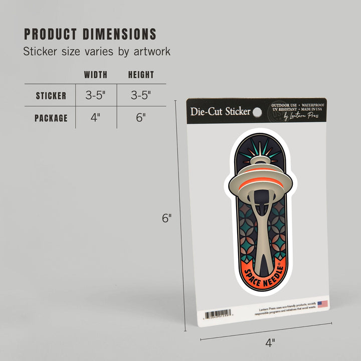 Seattle, Washington, Space Needle Badge, Vector, Contour, Vinyl Sticker Sticker Lantern Press