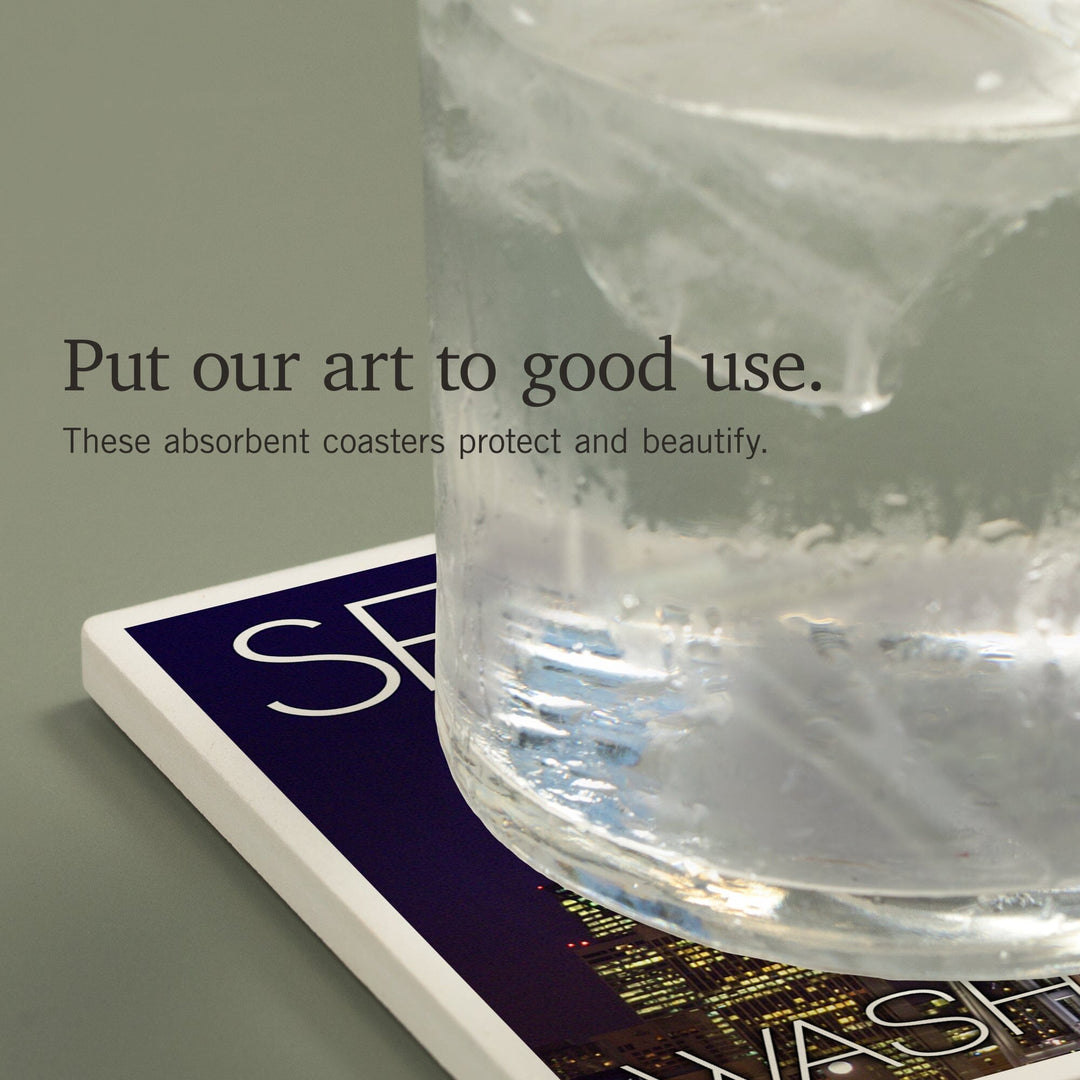 Seattle, Washington, Space Needle Christmas at Night, Coasters Coasters Lantern Press