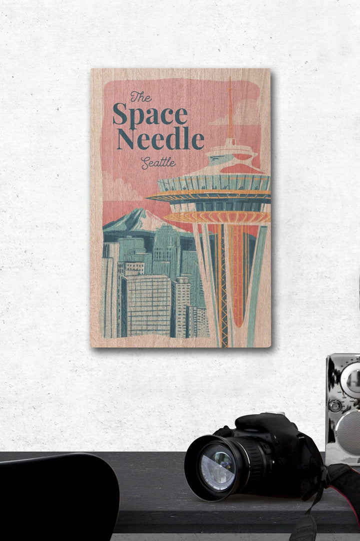 Seattle, Washington, Space Needle, Epic City Scene, Wood Signs and Postcards Wood Lantern Press 12 x 18 Wood Gallery Print