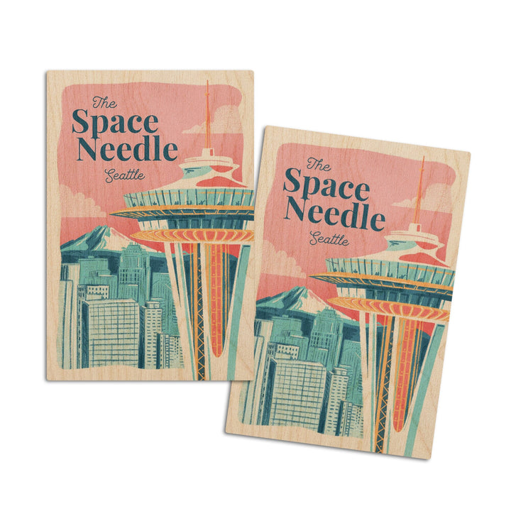 Seattle, Washington, Space Needle, Epic City Scene, Wood Signs and Postcards Wood Lantern Press 4x6 Wood Postcard Set