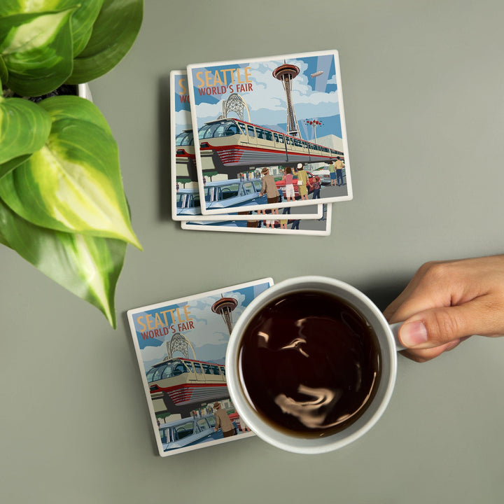 Seattle, Washington, Space Needle Opening Day Scene, Coasters Coasters Lantern Press