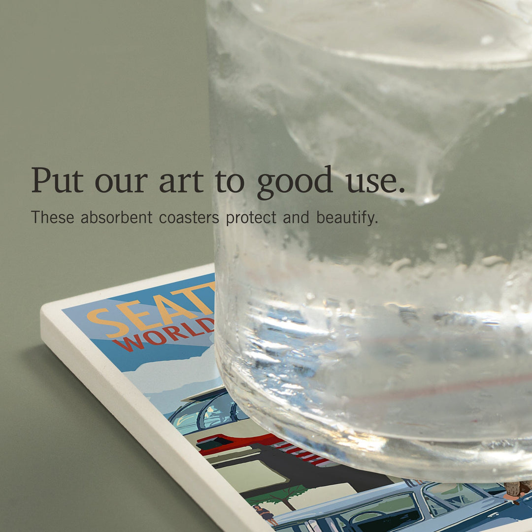 Seattle, Washington, Space Needle Opening Day Scene, Coasters Coasters Lantern Press