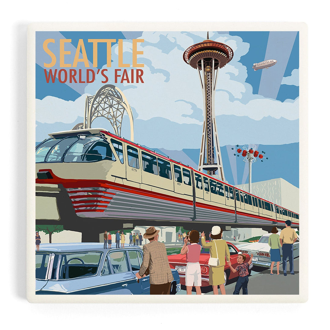 Seattle, Washington, Space Needle Opening Day Scene, Coasters Coasters Lantern Press