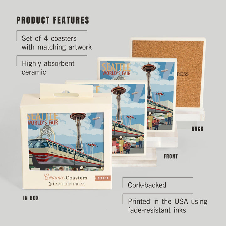 Seattle, Washington, Space Needle Opening Day Scene, Coasters Coasters Lantern Press