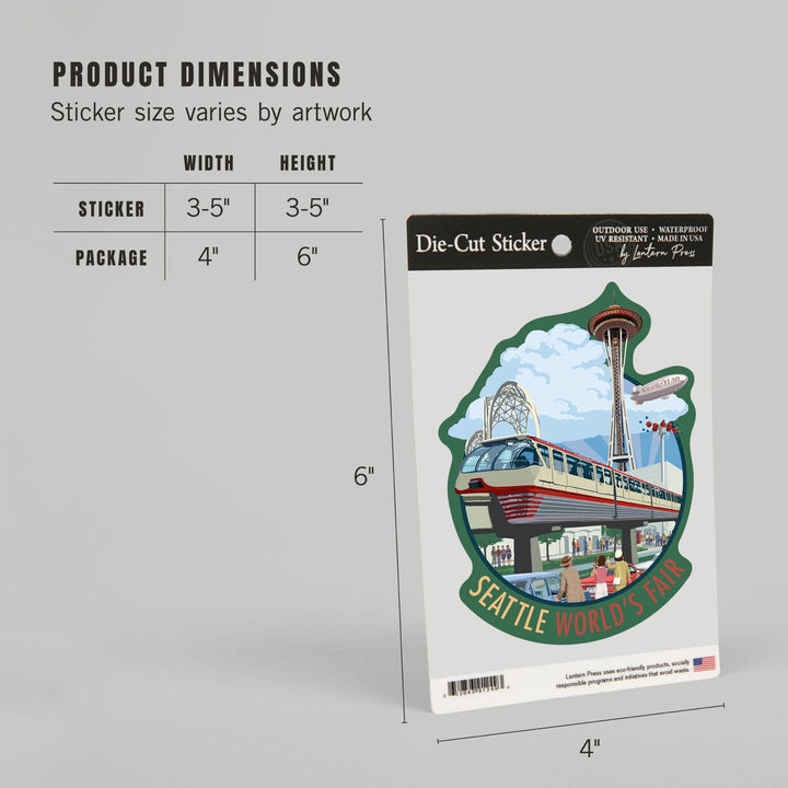 Seattle, Washington, Space Needle Opening Day Scene, Contour, Lantern Press Artwork, Vinyl Sticker Sticker Lantern Press