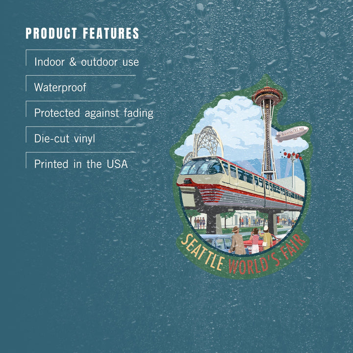 Seattle, Washington, Space Needle Opening Day Scene, Contour, Lantern Press Artwork, Vinyl Sticker Sticker Lantern Press