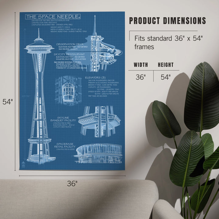 Seattle, Washington, Space Needle Technical Drawing (Blueprint), Art & Giclee Prints Art Lantern Press