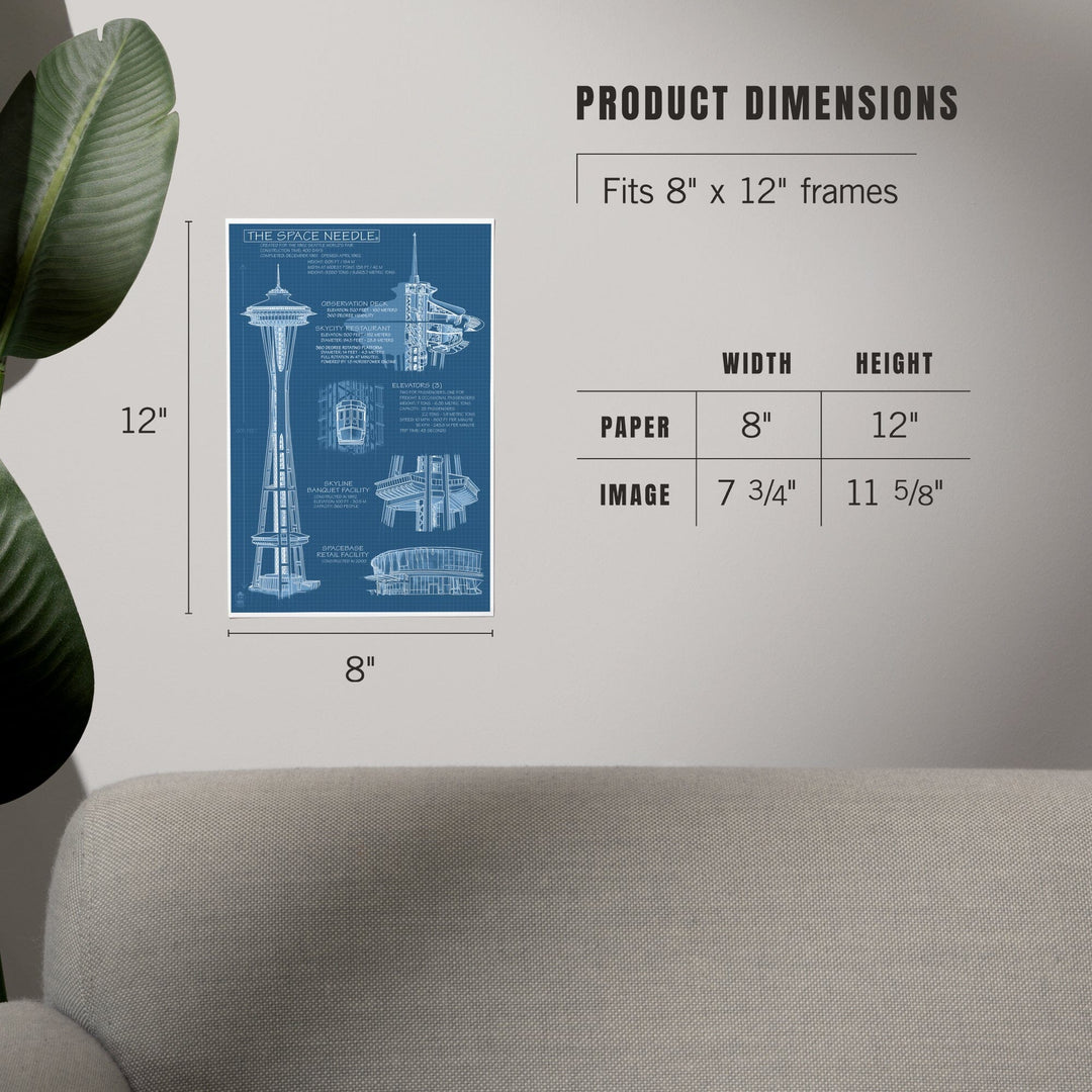 Seattle, Washington, Space Needle Technical Drawing (Blueprint), Art & Giclee Prints Art Lantern Press