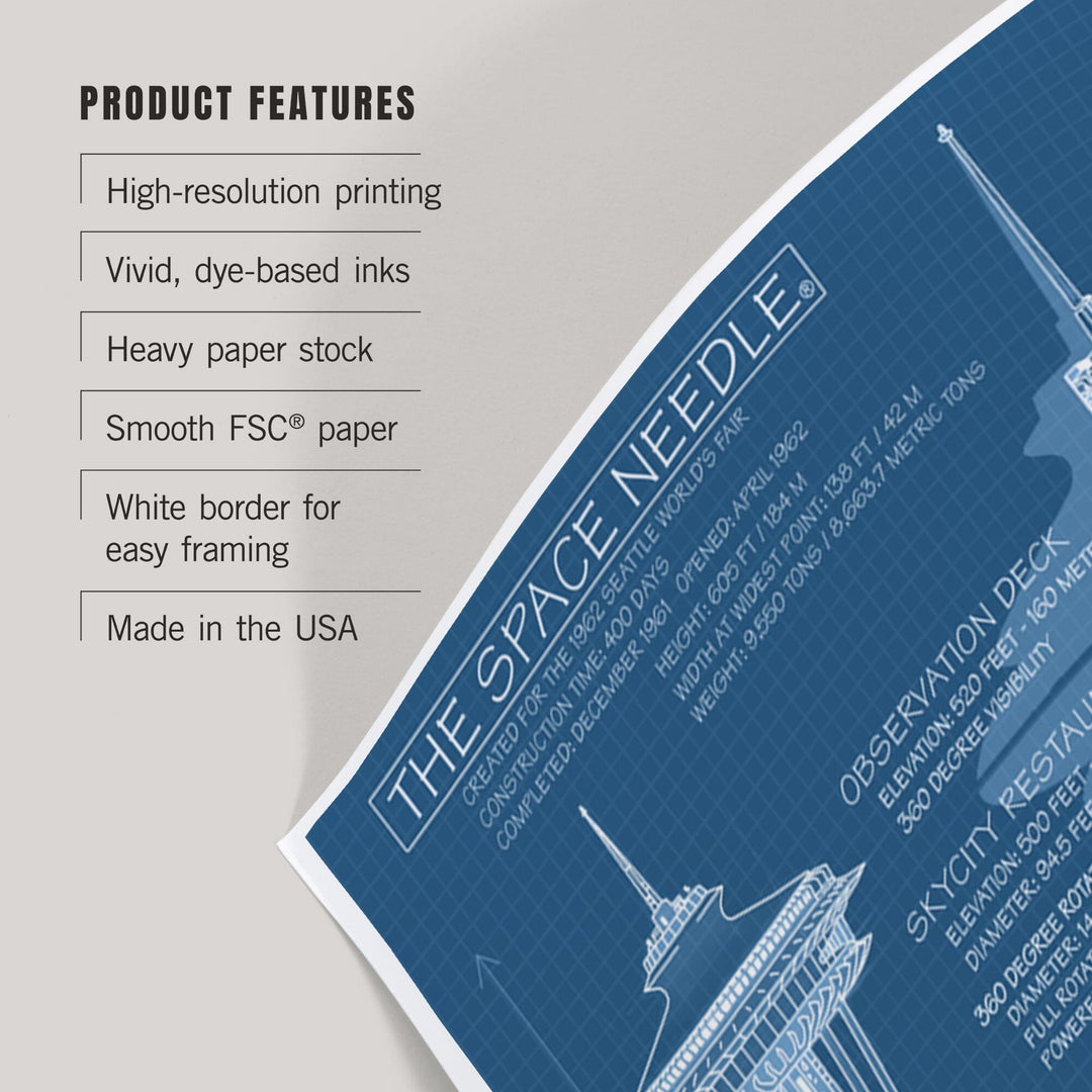 Seattle, Washington, Space Needle Technical Drawing (Blueprint), Art & Giclee Prints Art Lantern Press