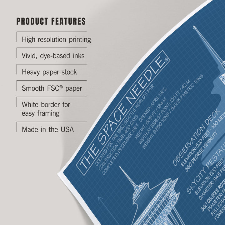 Seattle, Washington, Space Needle Technical Drawing (Blueprint), Art & Giclee Prints Art Lantern Press