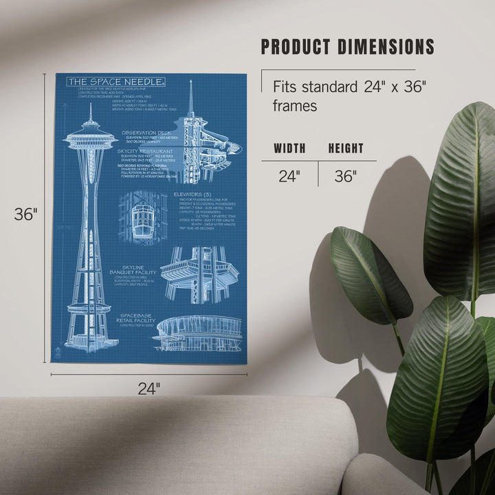 Seattle, Washington, Space Needle Technical Drawing (Blueprint), Art & Giclee Prints Art Lantern Press