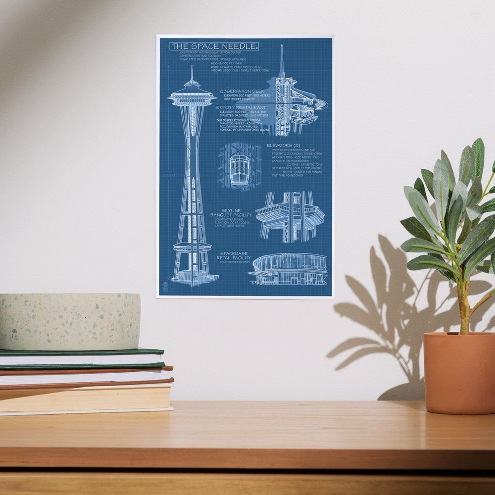 Seattle, Washington, Space Needle Technical Drawing (Blueprint), Art & Giclee Prints Art Lantern Press