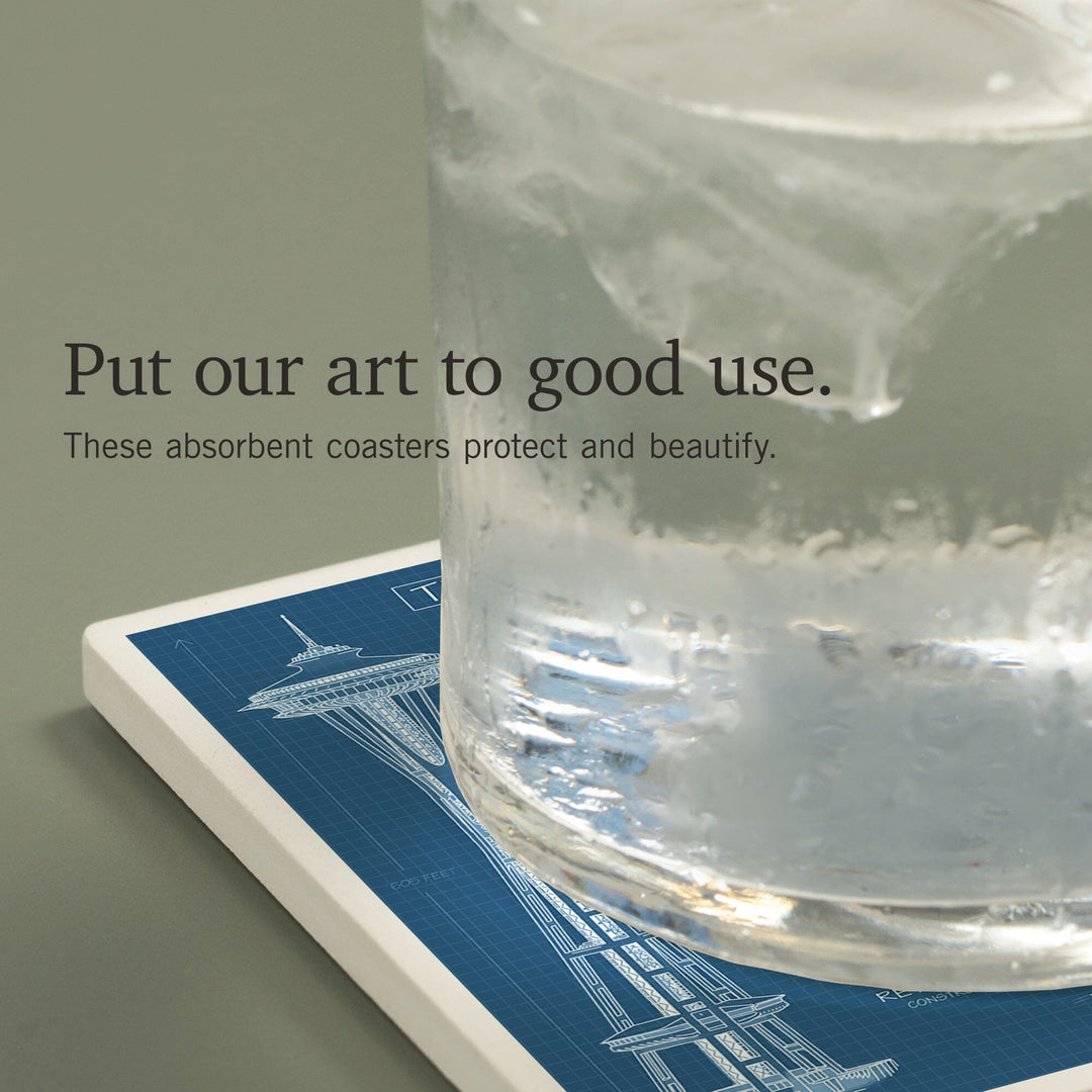 Seattle, Washington, Space Needle Technical Drawing (Blueprint), Coasters Coasters Lantern Press