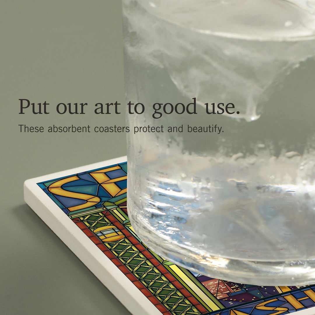 Seattle, Washington, Stained Glass Window, Coasters Coasters Lantern Press